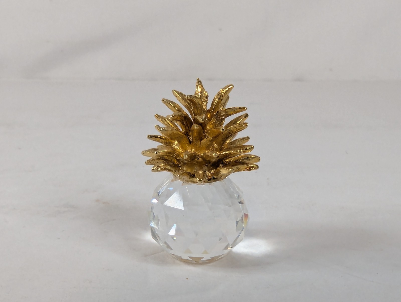 Vtg Swarovski 1.5 inch Mini Crystal Glass Pineapple w/ Gold Metal Leaves