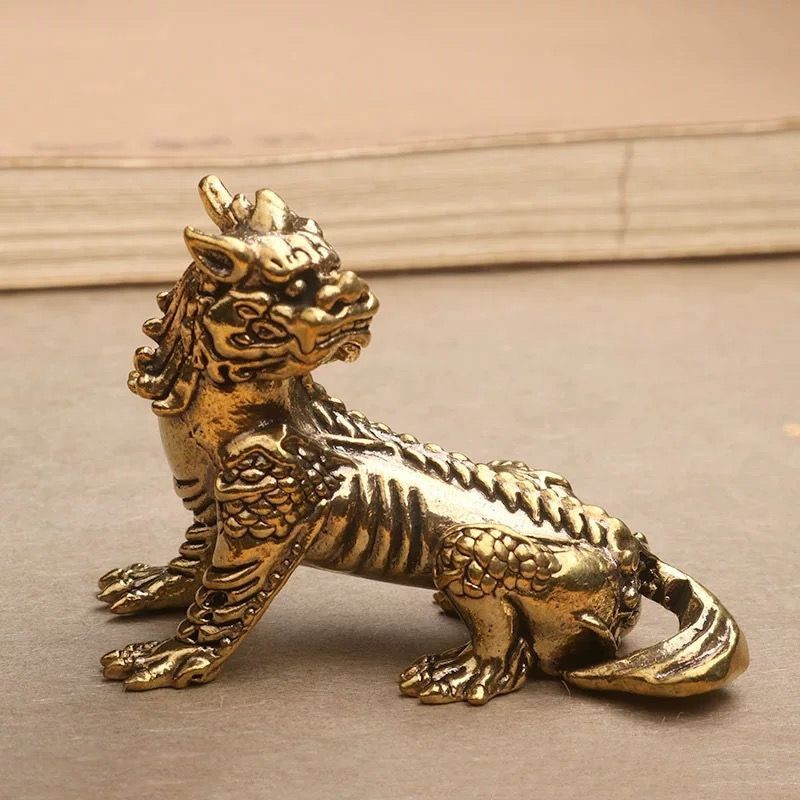 Solid Brass Auspicious Beast 谛听 Statue Tea Pet Table Lucky Wealth Ornament Gift