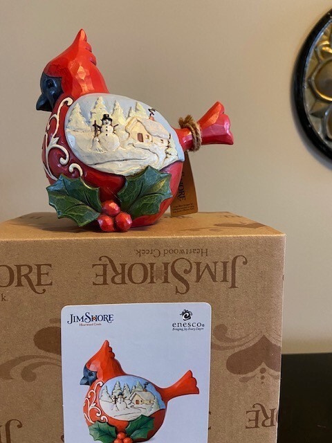 Jim Shore Cardinal with Snowy Scene Winter’s Joys – 5″L
