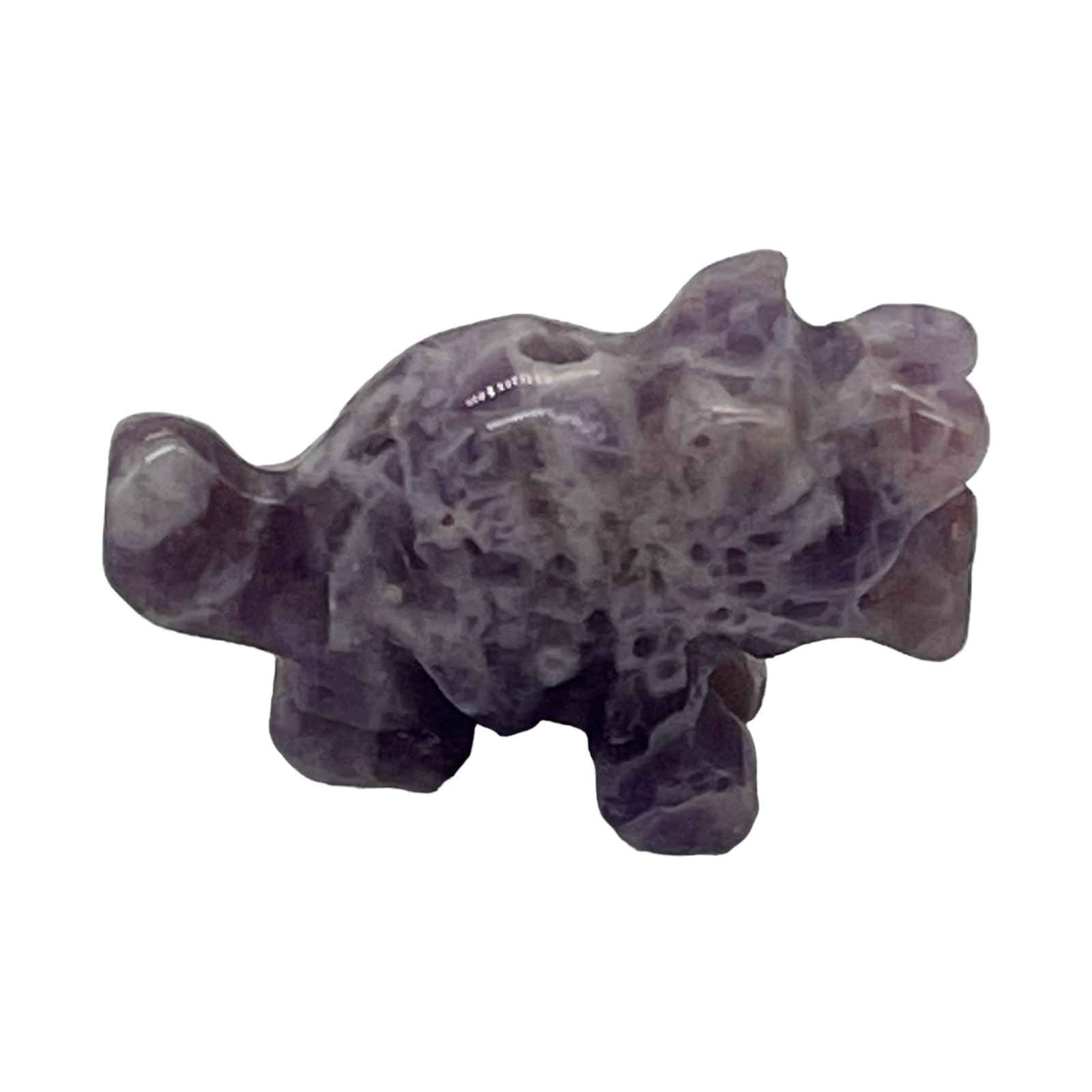 Dinosaur Amethyst Triceratops Animal Figurine/Worry | 22x12x7.5mm | Purple
