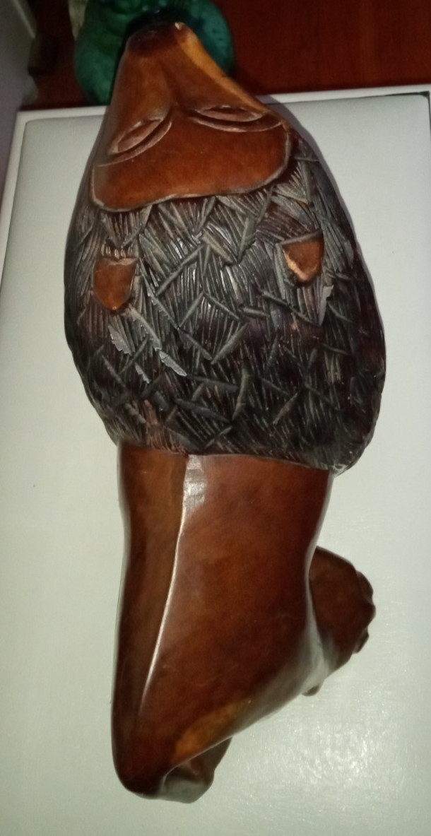 Vintage Heavy Hand-Carved Wooden Lion Statue Sculpture