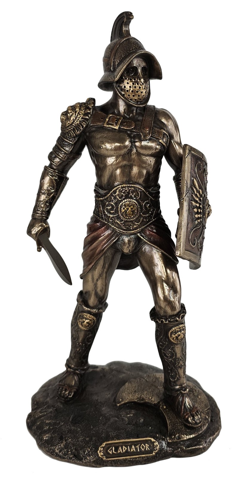 10″ Spartacus Roman Gladiator in Murmillo Armor W/ Sword Bronze Color Statue