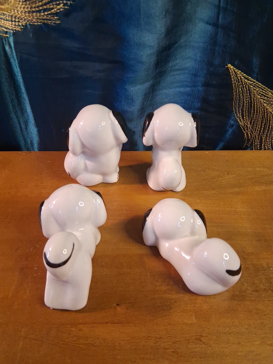 Vintage Anthropomorphic Dog Puppy Googly Big Eye Japan Figurine Kitsch Set Of 4