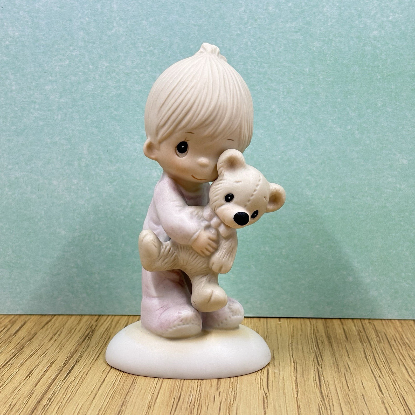 Precious Moments E1372 “Jesus Loves Me” Figurine Boy with Teddy Bear- 1978