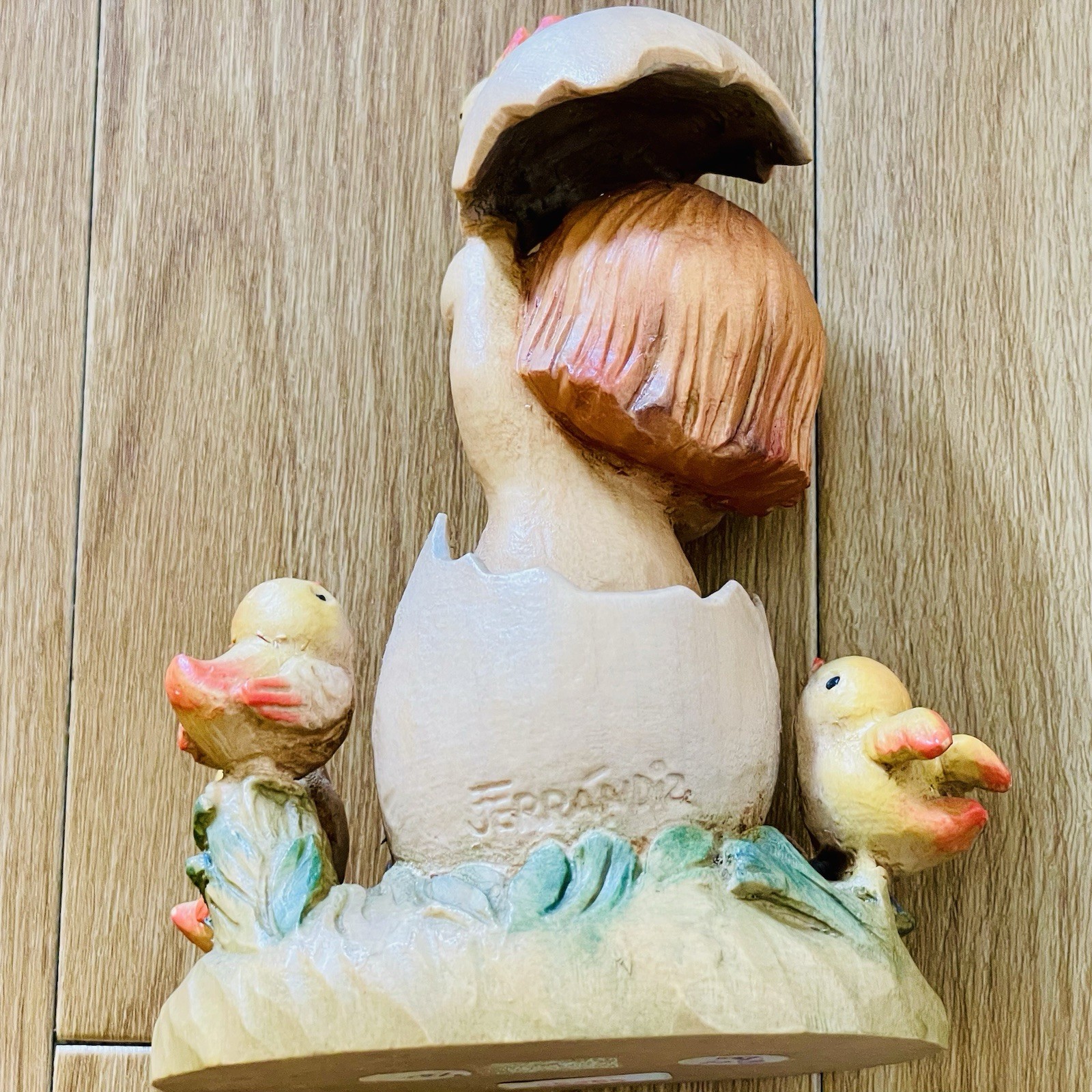 Anri Wood Carving Doll Girl in Egg by Ferrandis, approximately 13.5cm