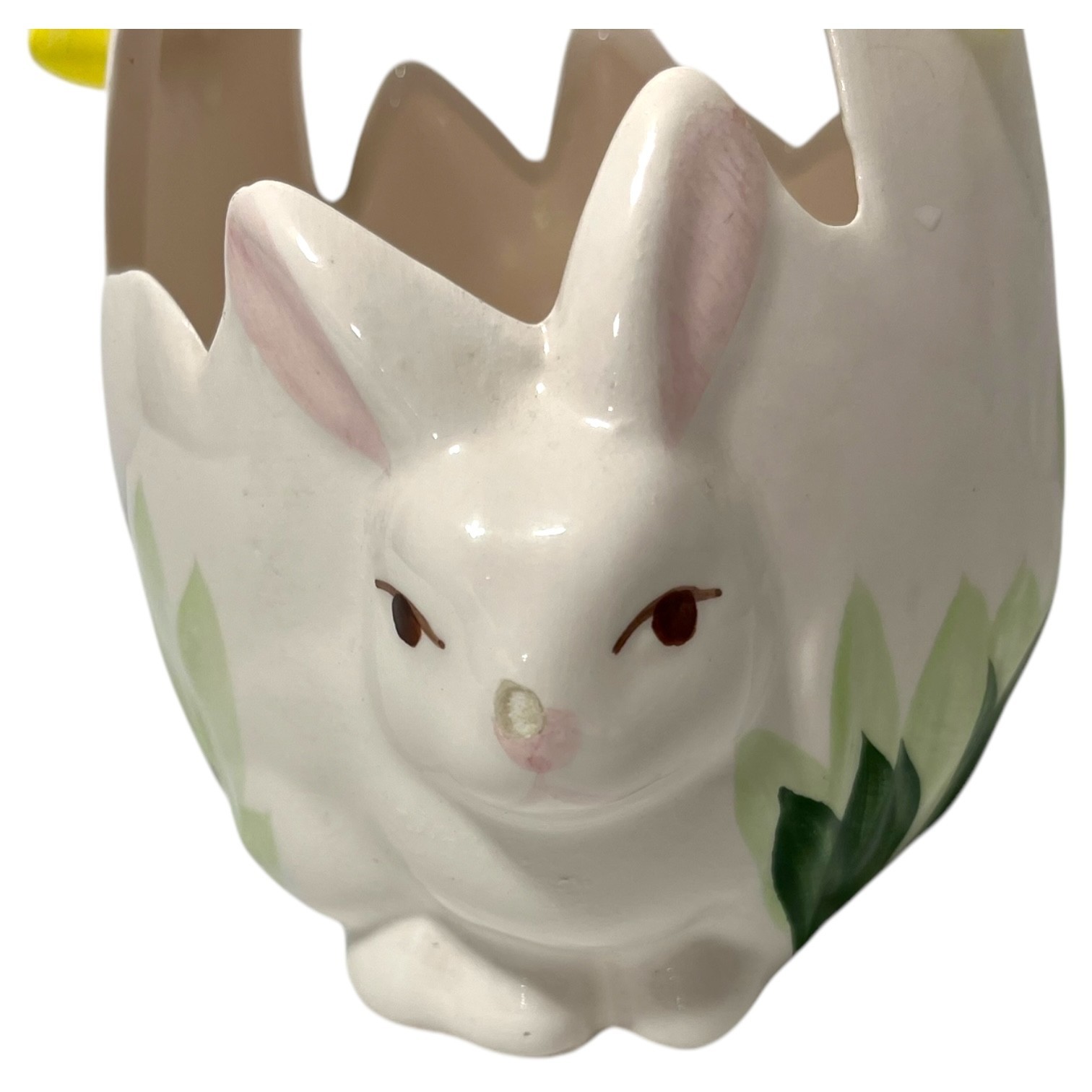 VTG K’s Collection Porcelain Painted Easter Bunny Basket Vase Spring Candy Dish