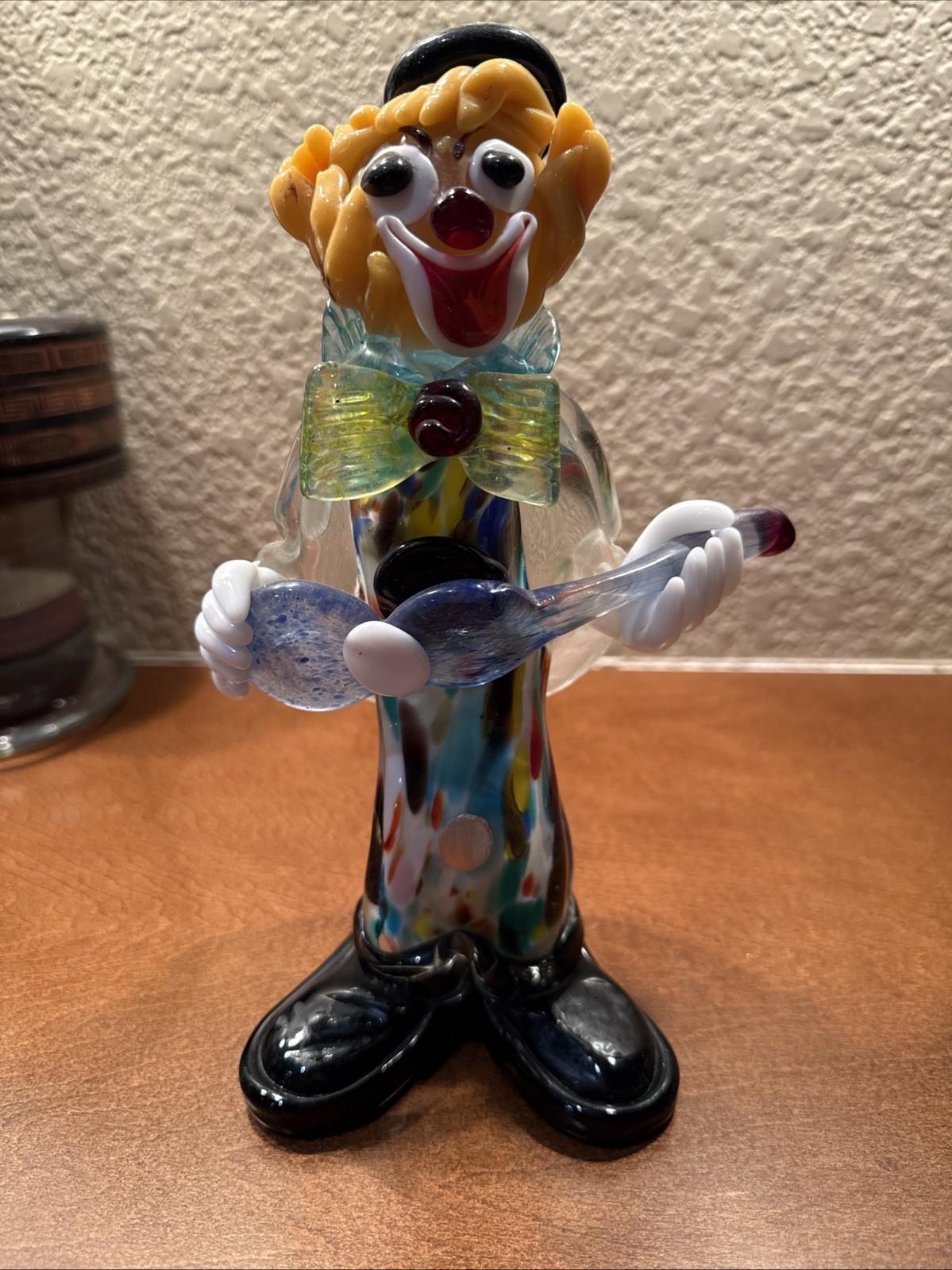 Vtg Glass Murano Clown Guitar Figurine Hand Blown 11″ w/ Sticker MCM JICo Italy