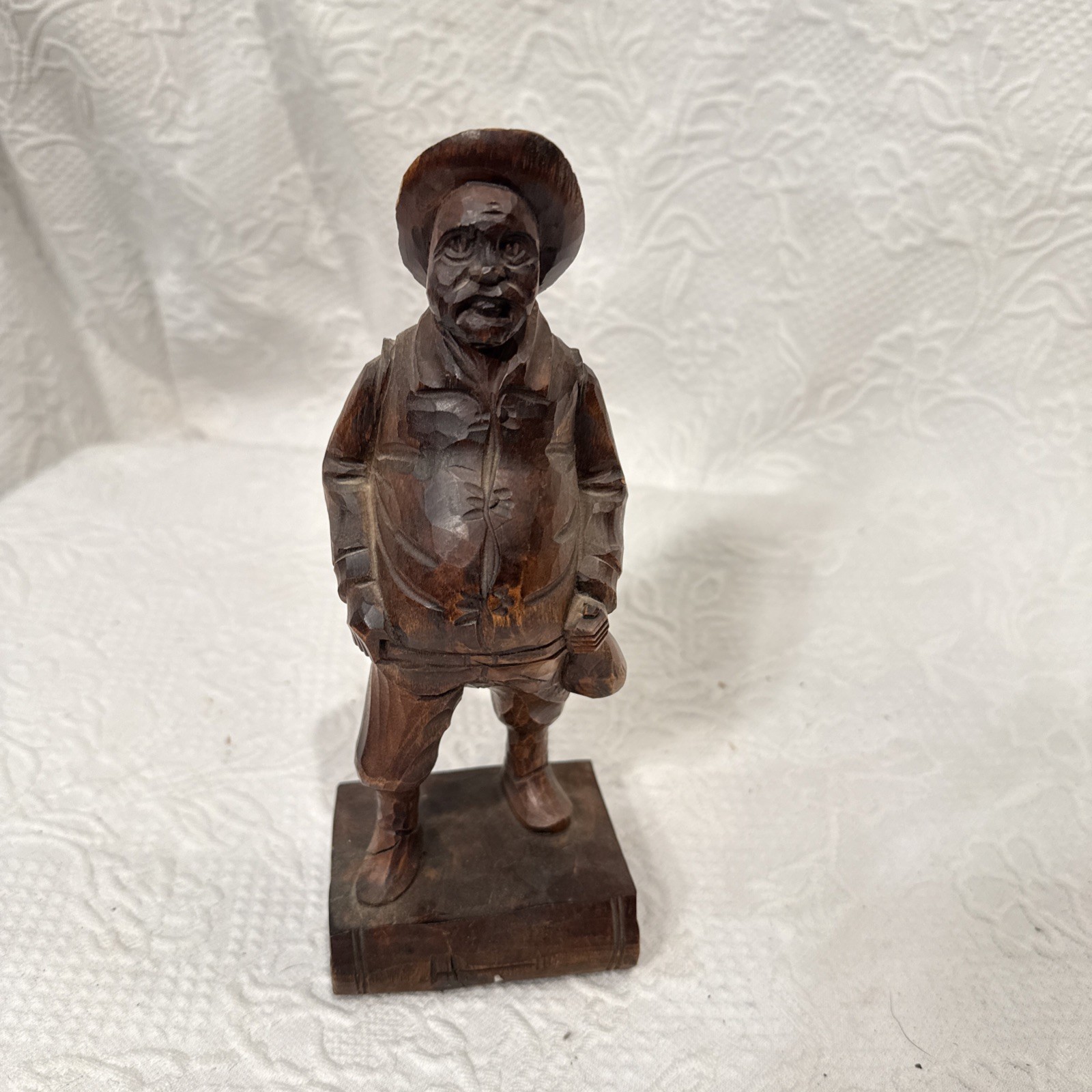Vintage Hand Carved Wooden Man Figure 8.5 Inches Tall By Bill , Made In Spain￼
