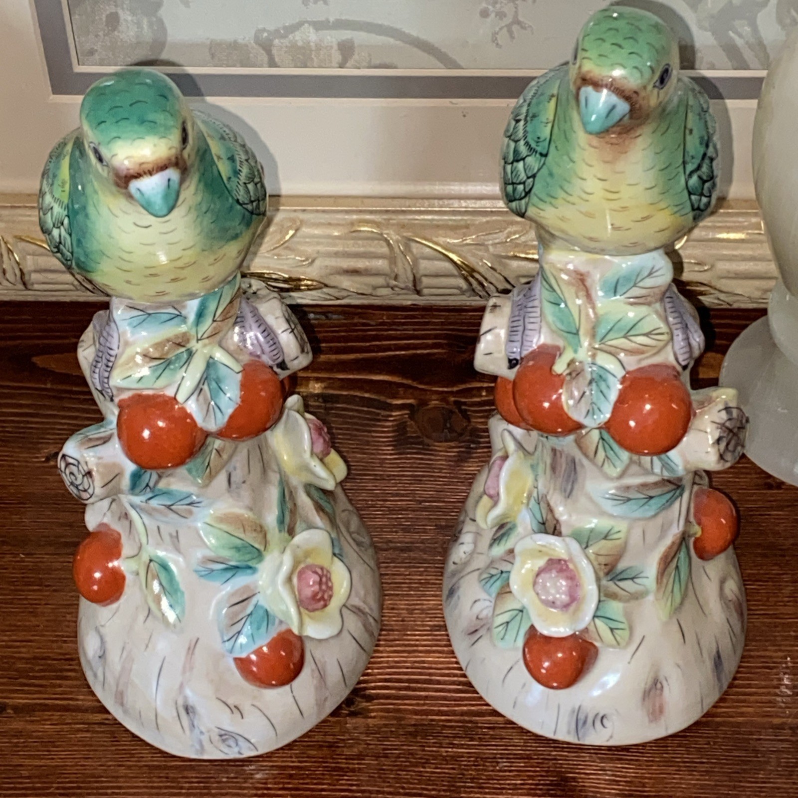 Vintage Andrea Sadek MCM Majolica Parrot Figurines Matched Pair