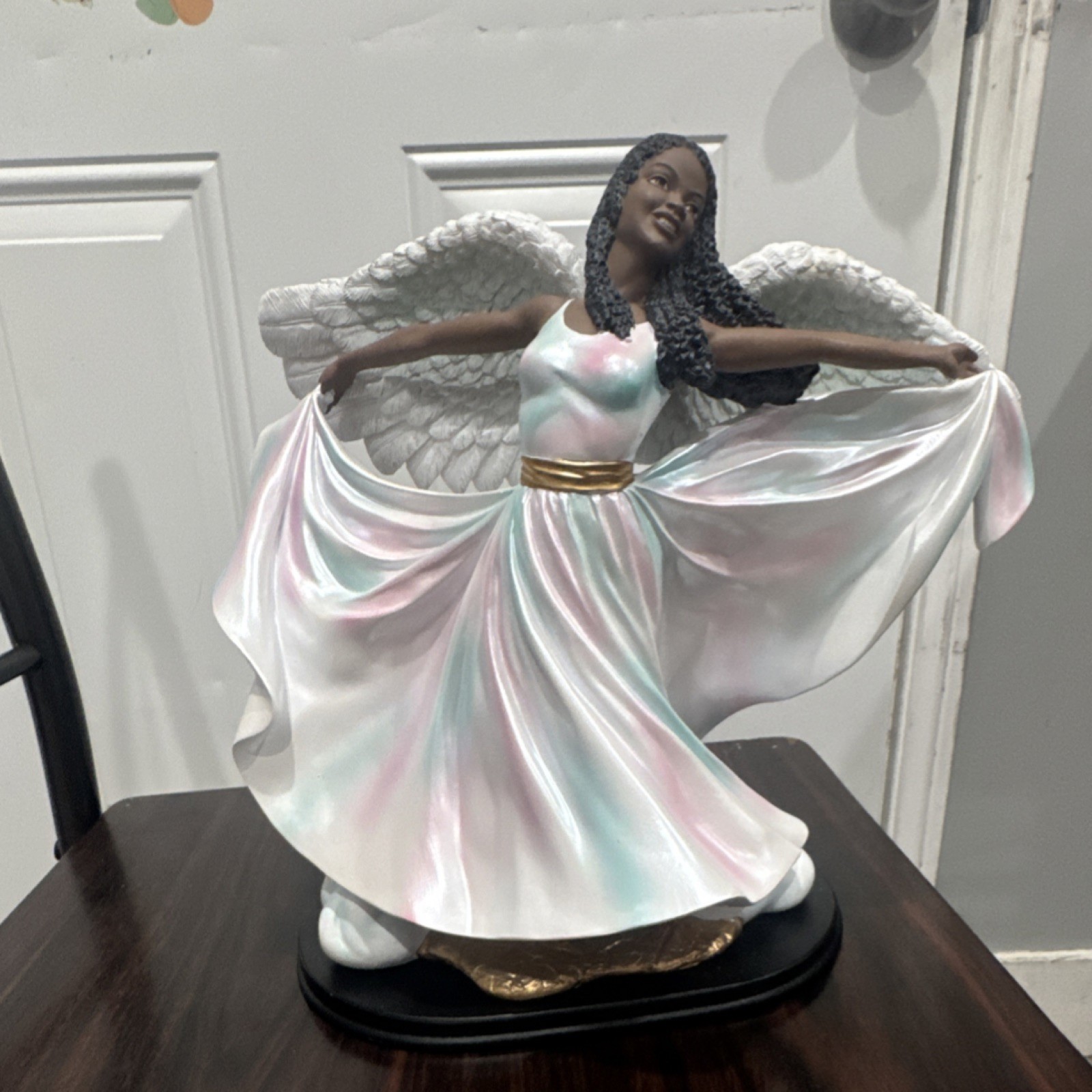 Heavenly Angel Figurine Hand Painted Resin White Gold Religious Decor