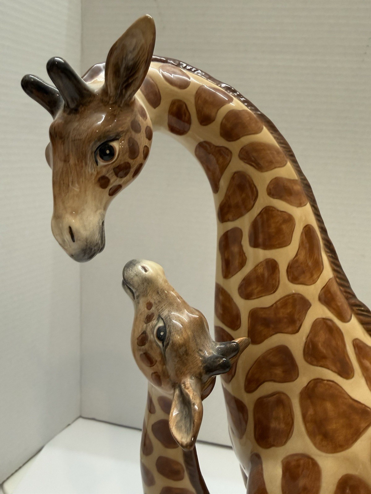 Vintage Fitz & Floyd Mother Baby Giraffe Figurine Statue With Pink Lilies 15”