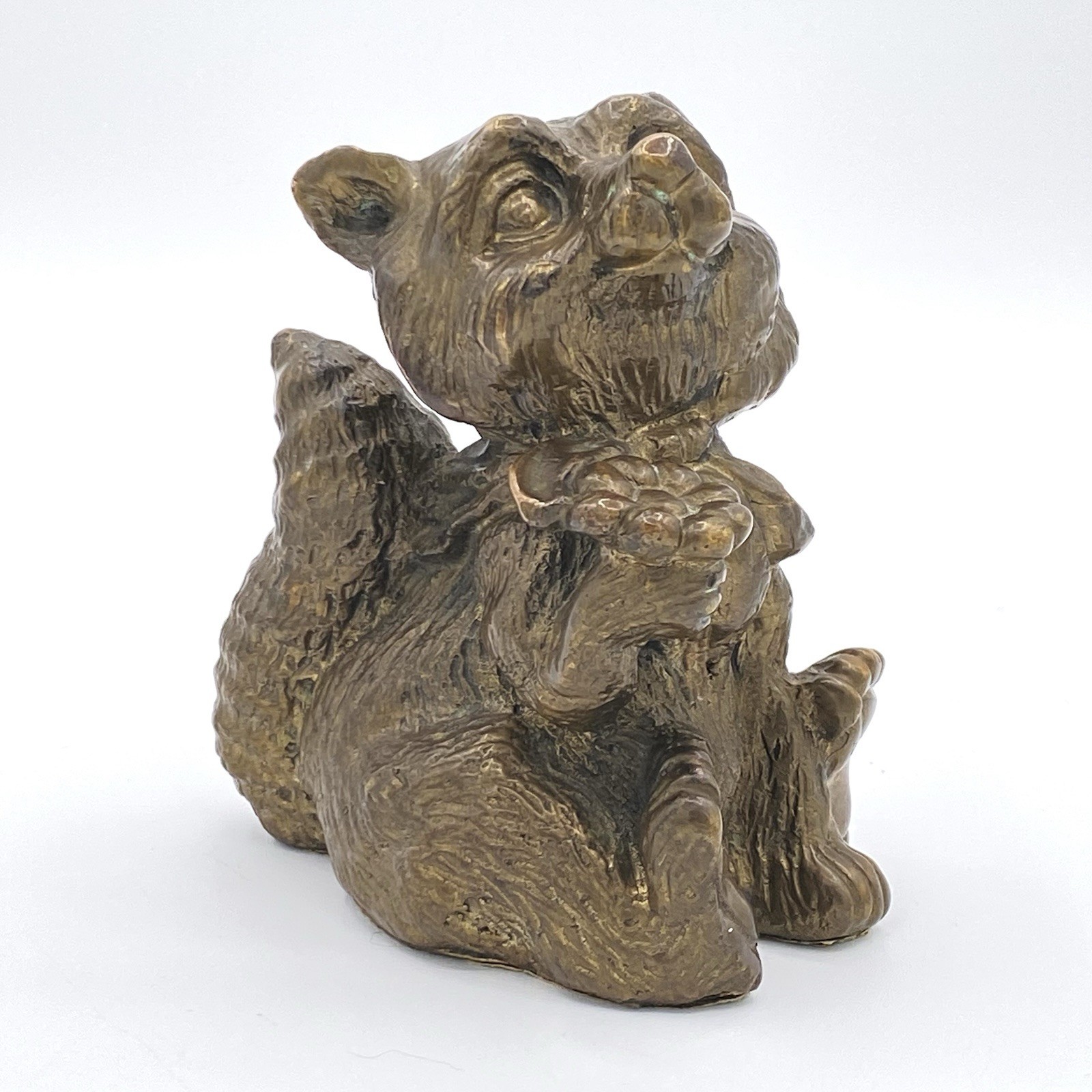 Vintage Mid-Century Fritz Solid Bronze Raccoon Figurine Lost Wax Casting 4” Tall