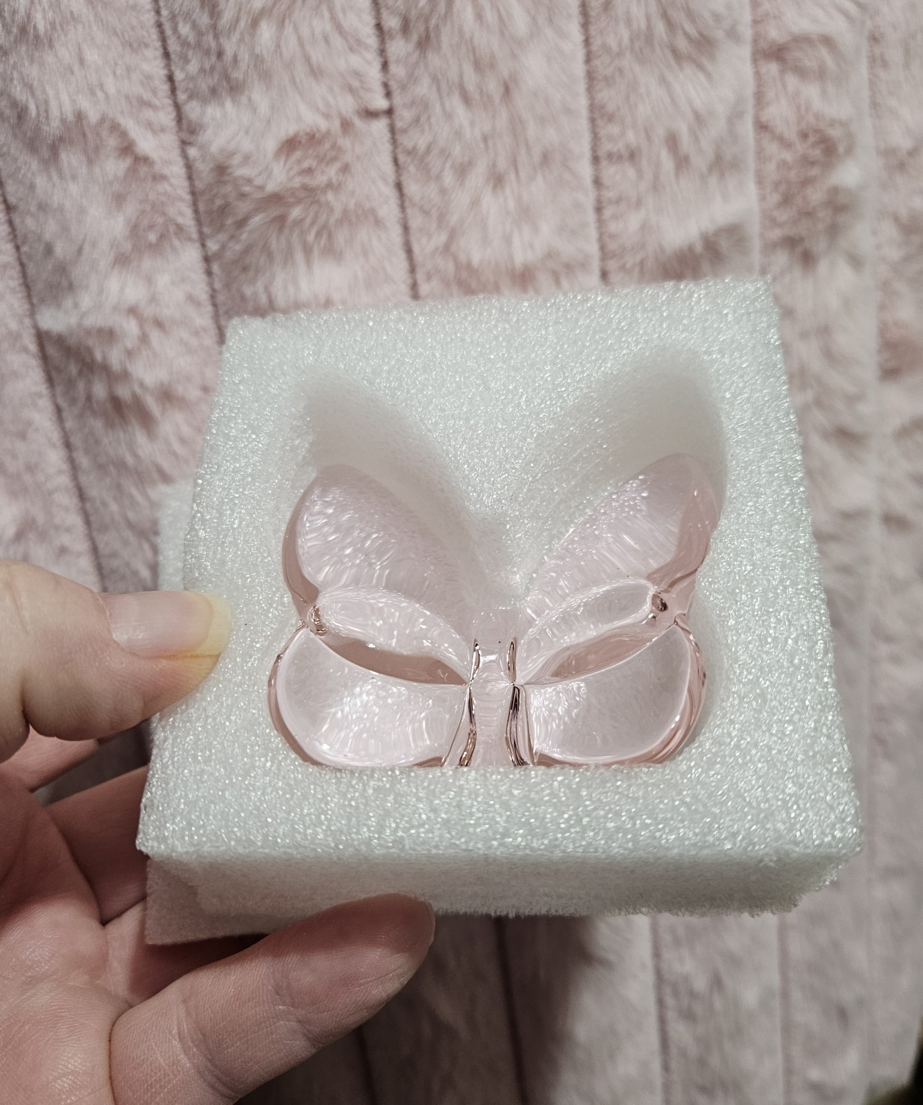 NIB Pink Glass Crystal Butterfly