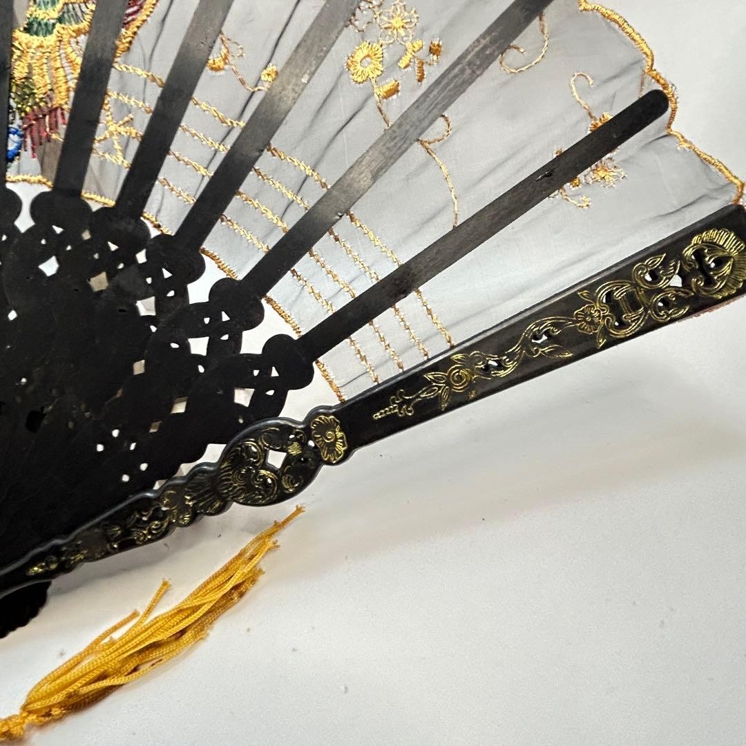Peacock Embroidery Fan Lace Decor for Dance Photography Cosplay 9.4in