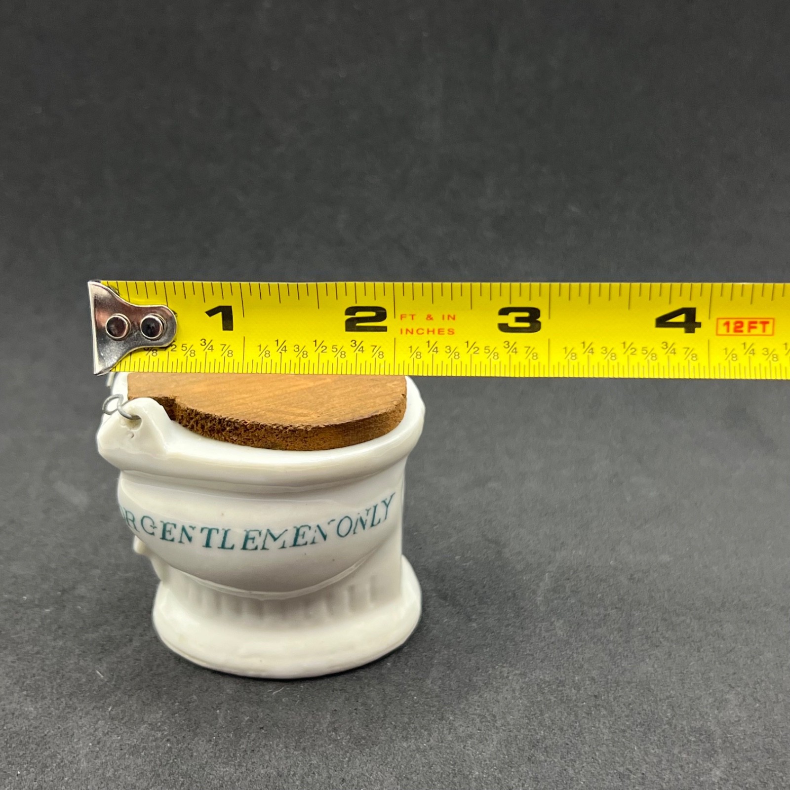 Vintage Japan Porcelain For Gentlemen Only Toilet Figurine Wood Lid MCM