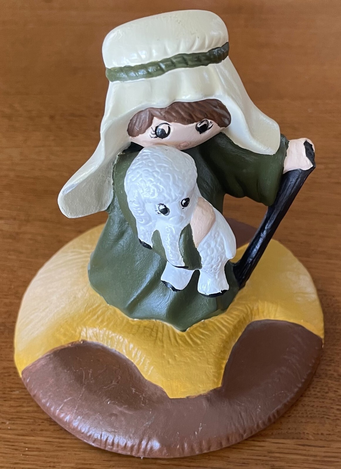 Hand Painted Ceramic Shepard Holding A Lamb And Staff 3.5″ Tall