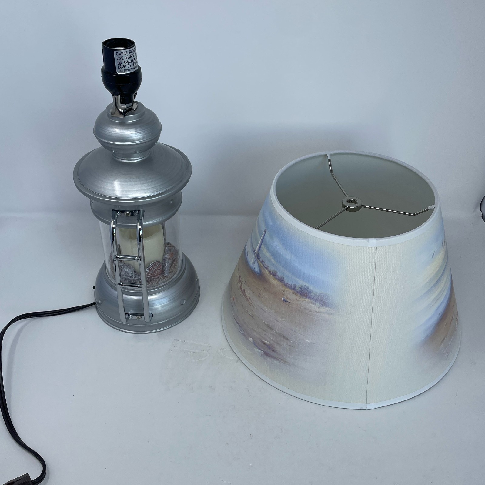 Bradford Exchange Coastal Treasures Lantern Lamp 19in Silver w/Shade