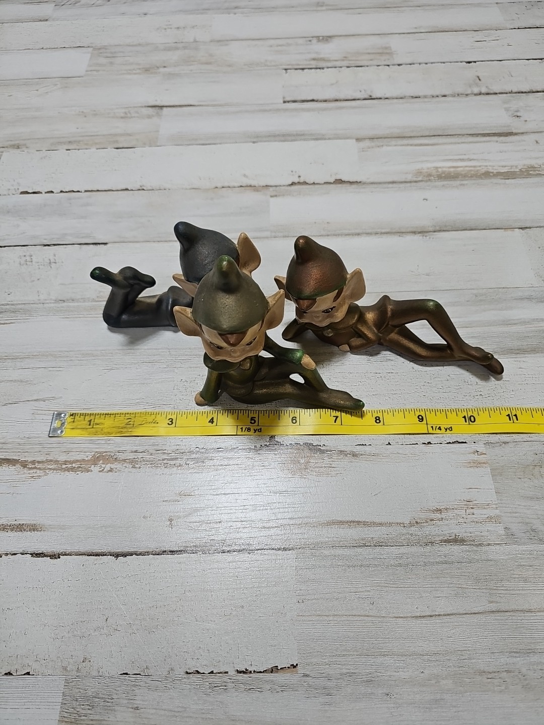 Vintage Ceramic Pixie Elf Figurine Knee Up Pointed Ears MCM Decor Lot Of 3