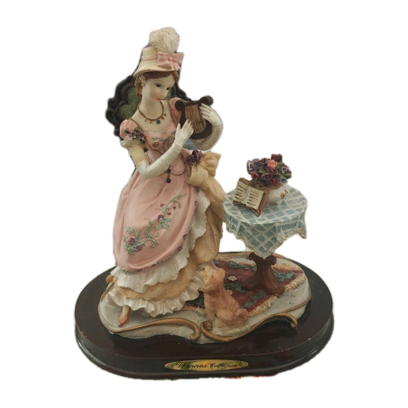 Giovanni Collection – Victorian Woman Playing Harp. ~10” Tall.