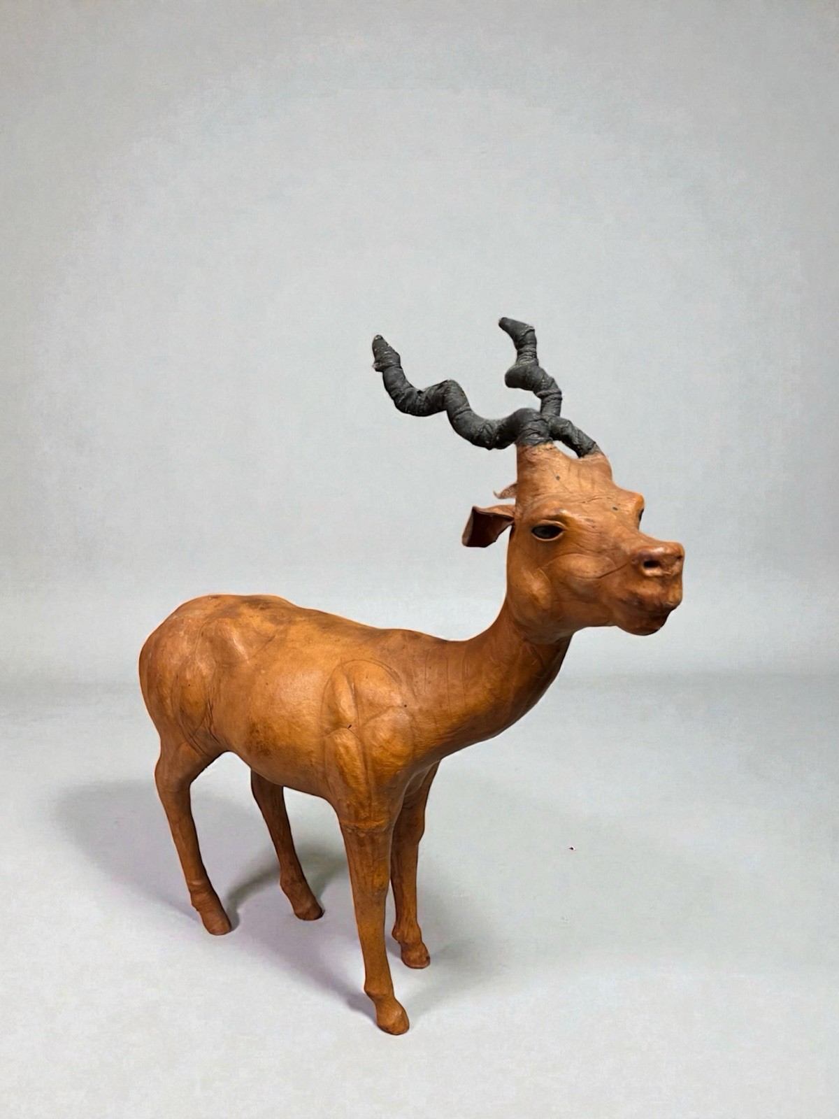 Antelope Leather Wrapped Figurine Statue Glass Eyes Large Vtg Gazelle Impala