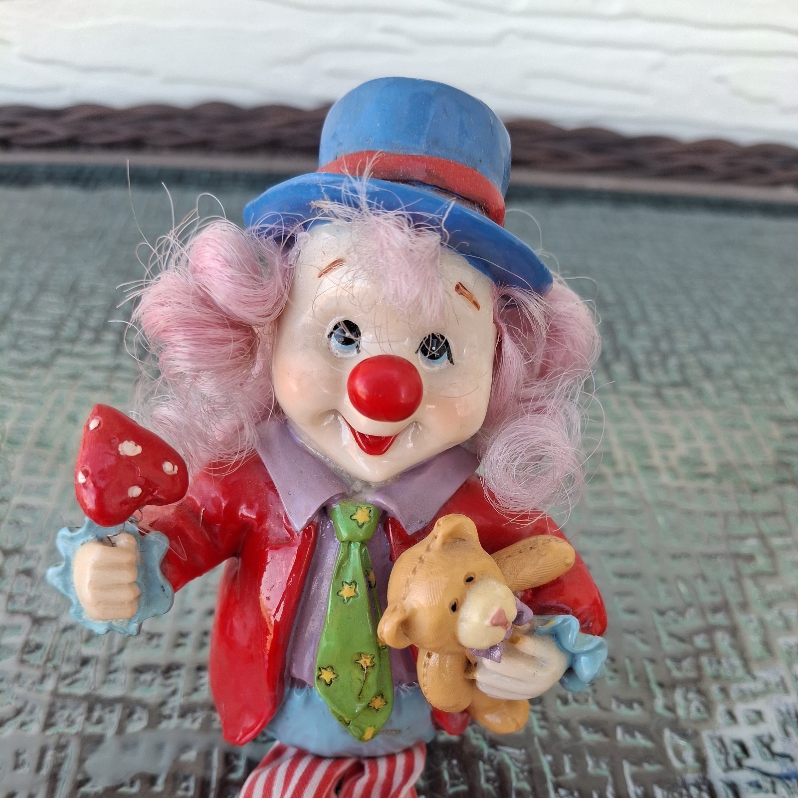 Clown Figurine Resin Body Fabric Legs Teddy Bear 1980s Lot of 3
