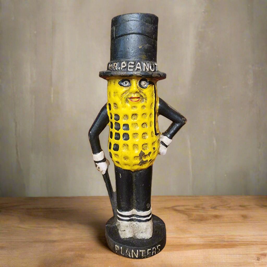 Planters Mr. Peanut Cast Iron Bank With Painted Antique Finish (8″ Tall)