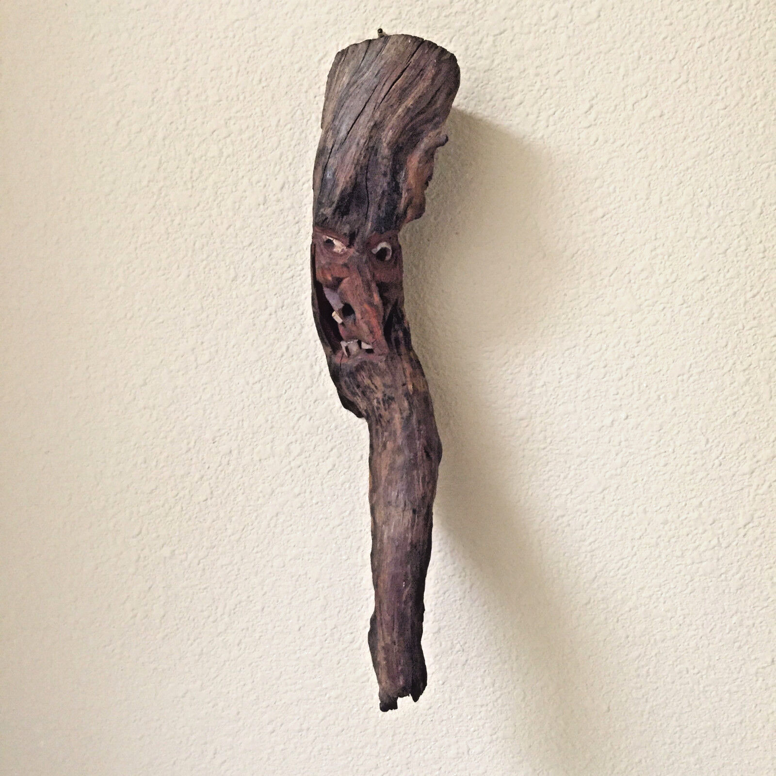 Vintage Face with a Smile Wood Carved from a Single Piece of Wood – L195