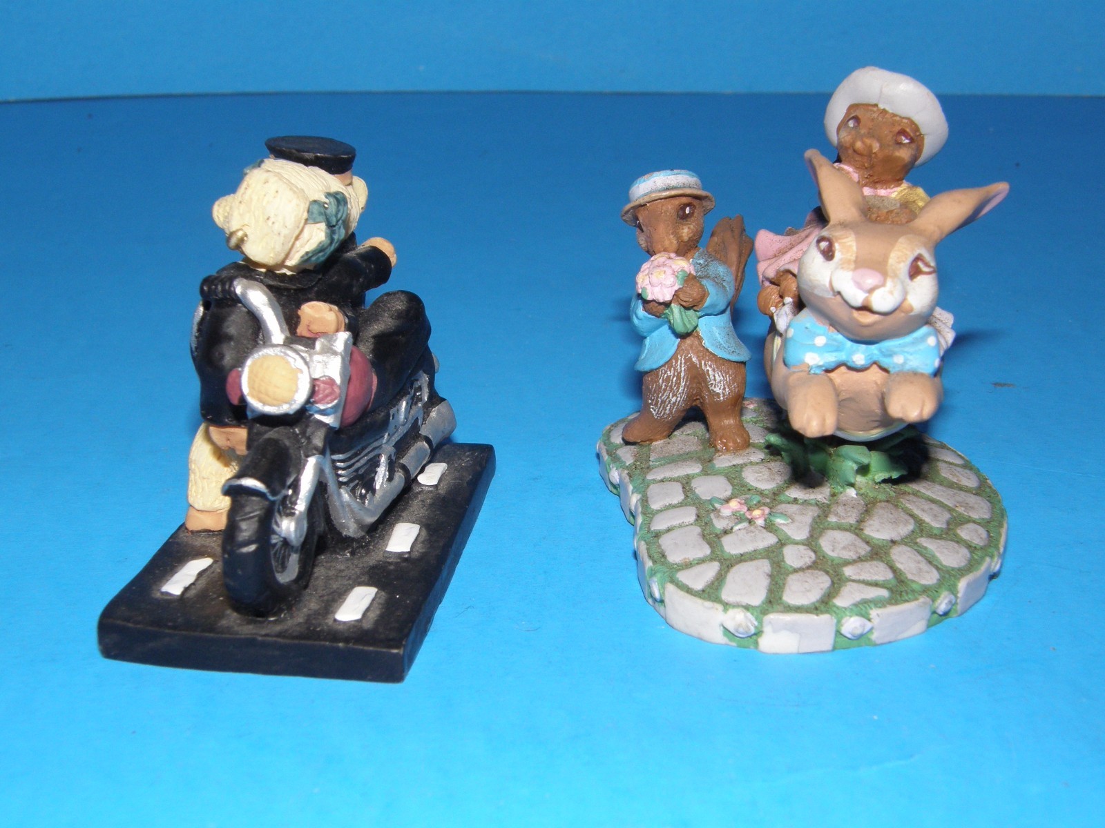 1993 AVON KATHY JEFFERS CAROUSEL COLLECTION, BUNNY RABBIT & 2 PIGS ON MOTORCYCLE