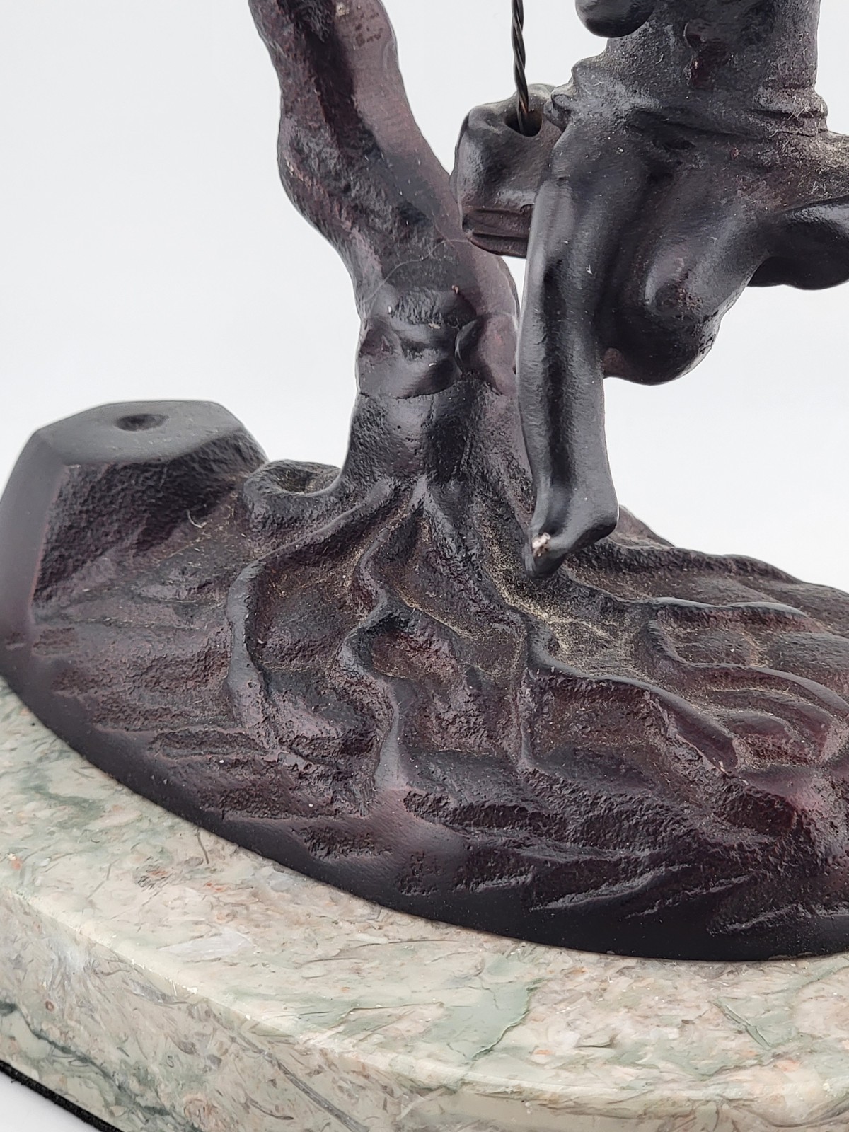 Antique Bronze Statue After Moreau Angel Swinging from Tree On A Marble Base.