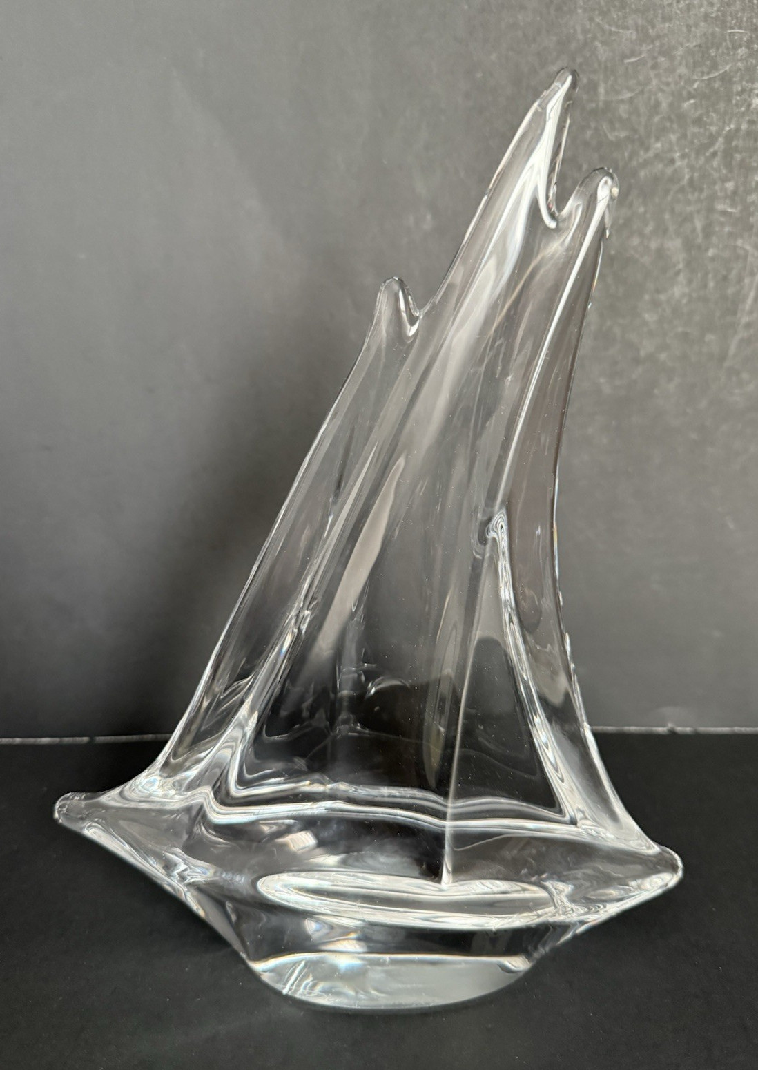 Vintage Daum France Crystal Triple Mast Sailboat Sculpture Figurine Signed 9″