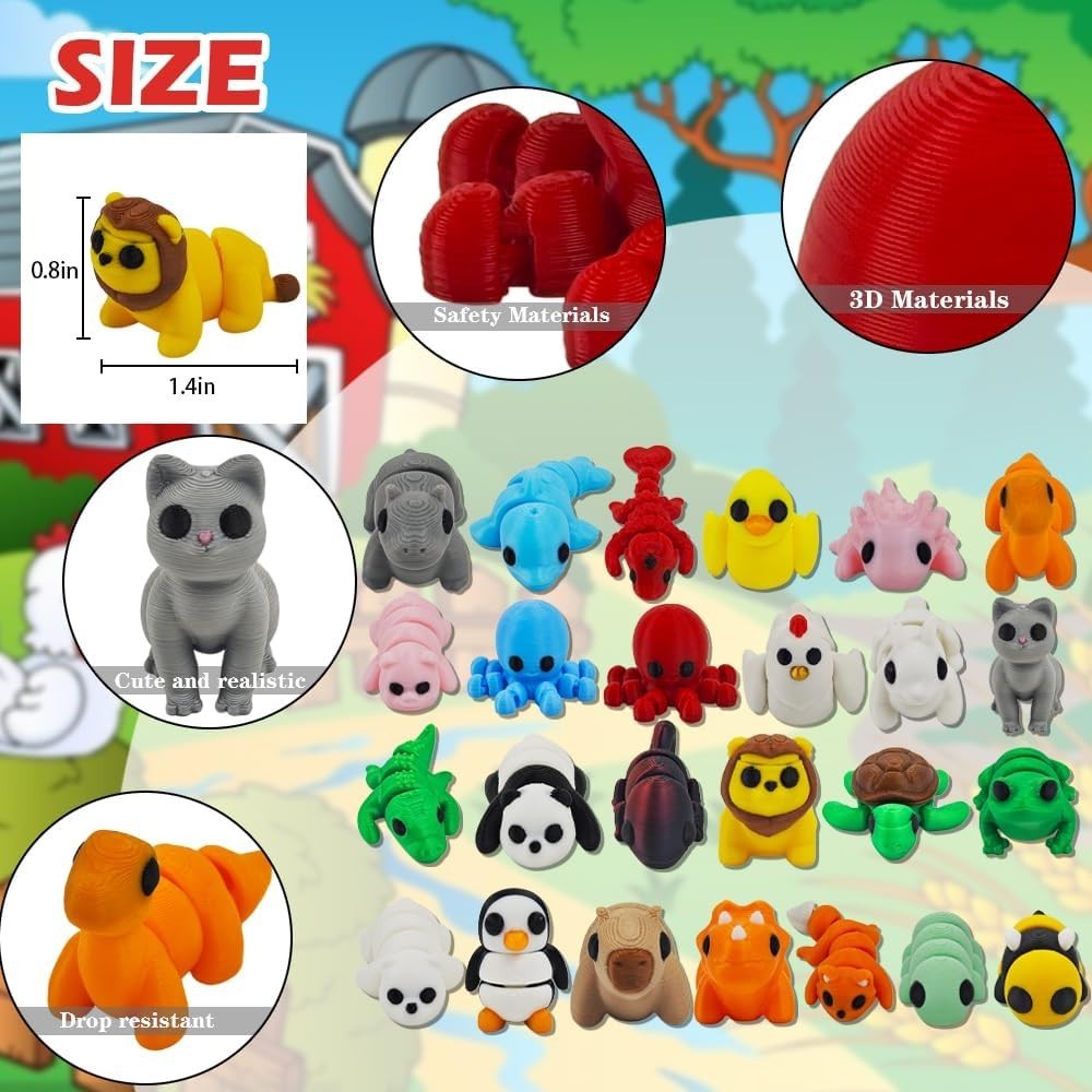 25 Pcs Colorful 3D Printed Animal Figurines Set, Fidget Toys & Party Favors f…
