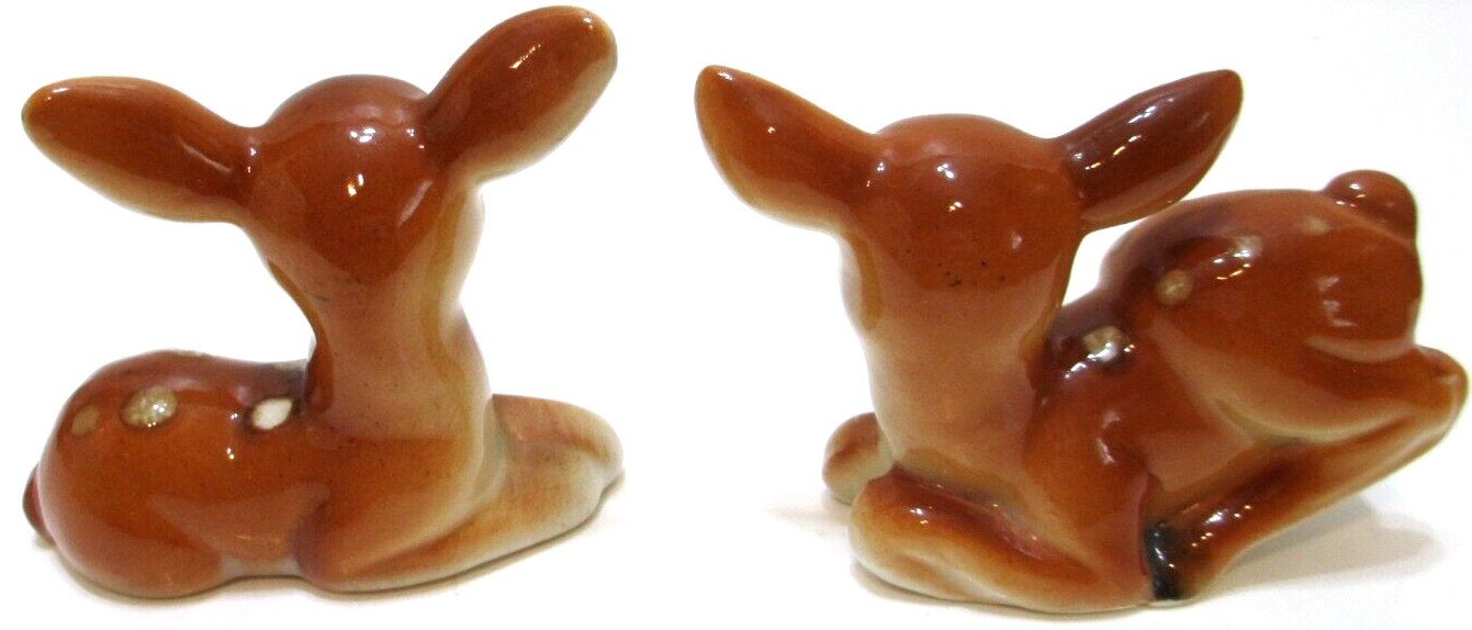 Vintage Victoria Ceramics Fawn Deer Figurines PAIR Japan 2 3/4″ and 2 1/2″ Tall