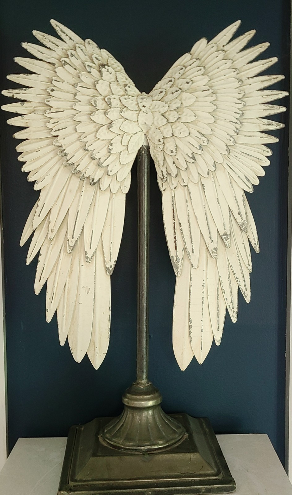 Large 19″ Solid Metal Mythic White Angel WINGS Standing Sculpture Figure Stand