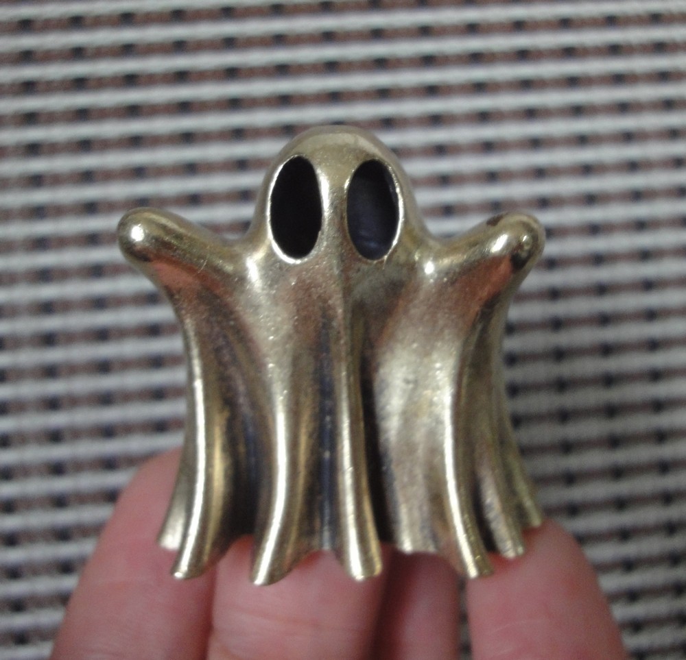Vintage Brass Mini Ghost Statue Halloween Gothic Pocket Figurine Decor