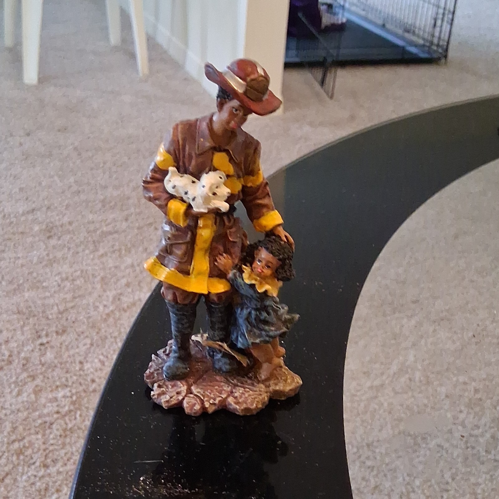 Hand Painted Resin Firefighter Figurine, 3D Effect, Brown Yellow People Theme