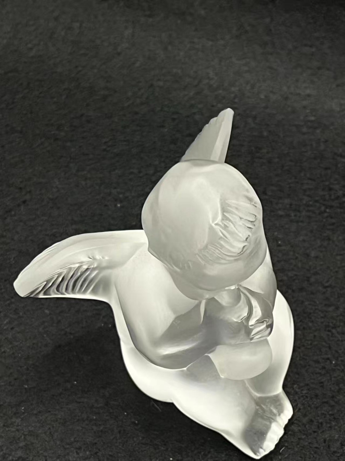Lalique France Frosted Crystal Cherub Playing Flute Figurine 3.1in Tall