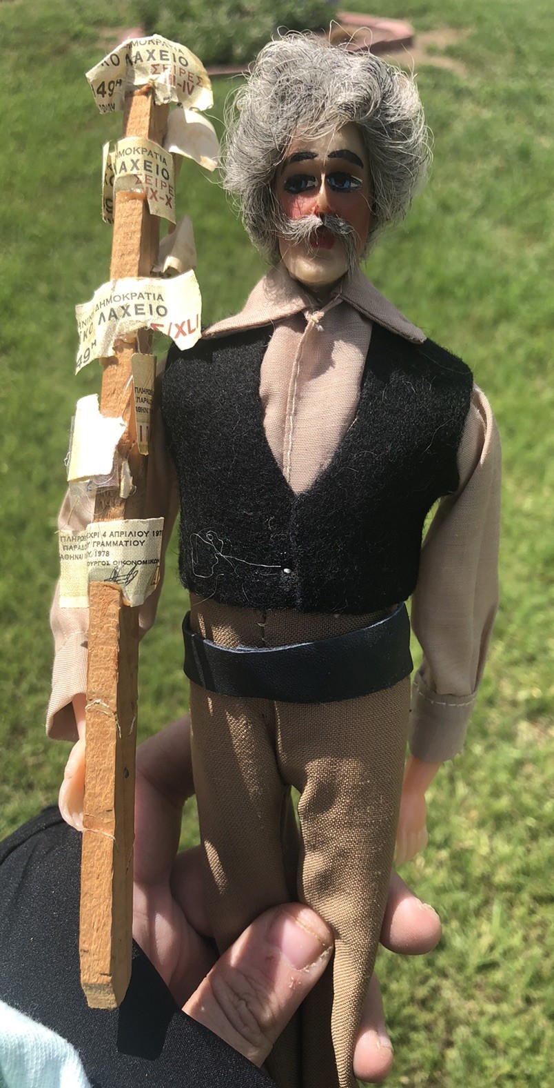 Antique Old Man Art Doll Protesting With Sign Very Rare One Of A Kind