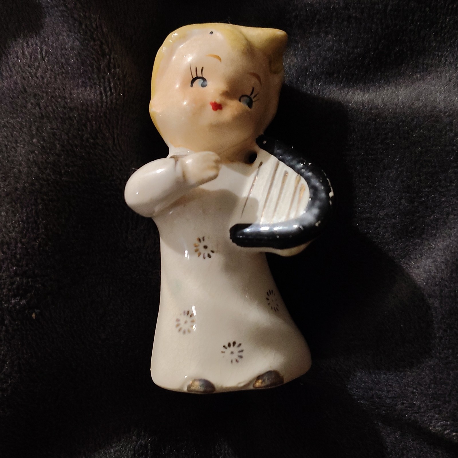 Ceramic Girl Musician Figurines Lot of 5, Glazed White/Black/Gold, Music Theme