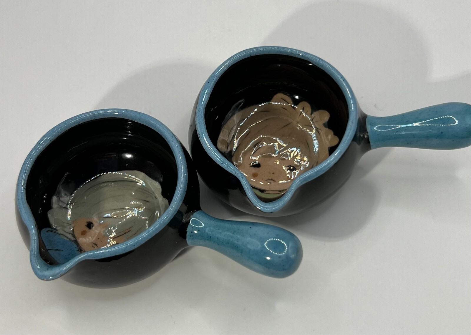 Terracota Miniature Pots Boy Girl Handpainted Blue Black 3.5 in x 1.25in