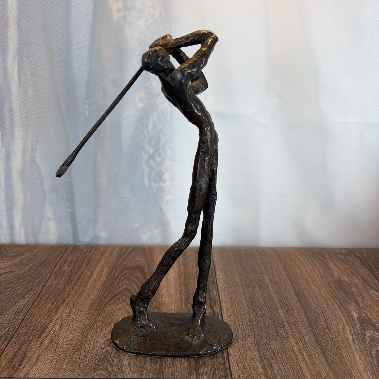 Vintage Brutalist 9” Bronze GOLFER Sculpture “Tee Shot” Giacometti Style Figure