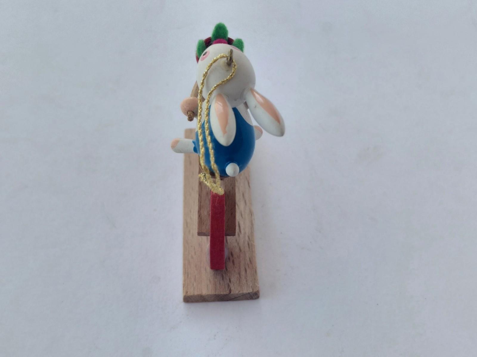 Vintage Goula Wood Christmas Easter Ornament Figurine Bunny Bicycle