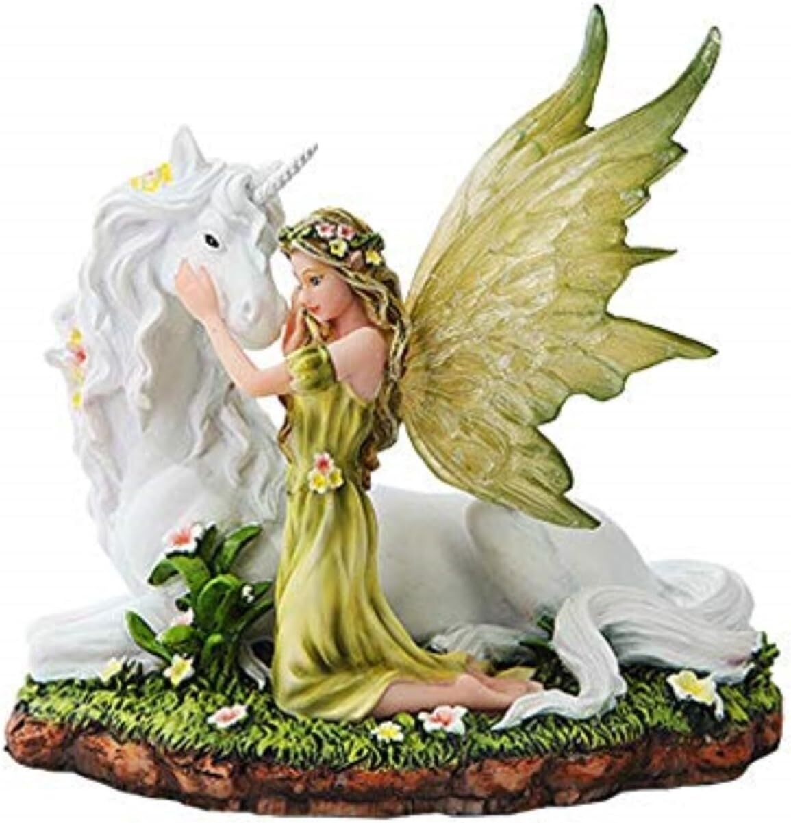 PTC 7 Inch Green Winged Fairy with Magical Unicorn Statue Figurine