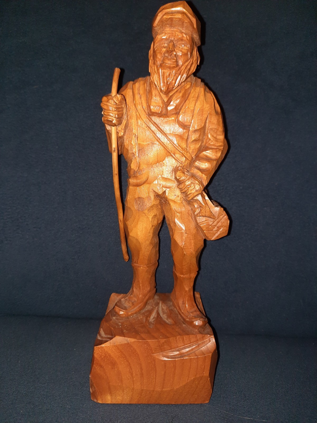 RARE Vtg Amede Godro Handcarved WOOD Fisherman Statue Quebec Artist Signed *Read