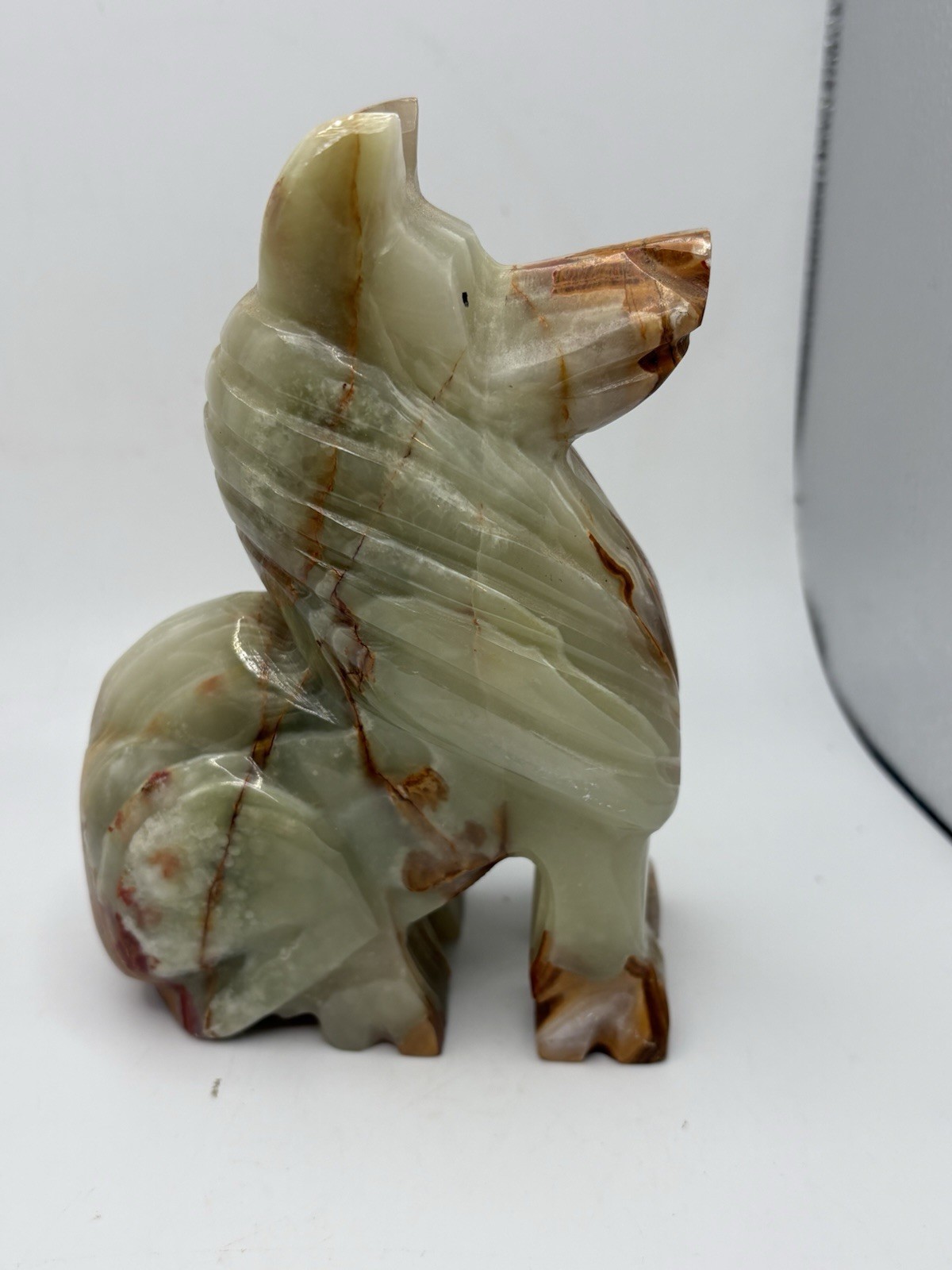 Vintage Carved Onyx Dog Collie Figurine Heavy 5.5 Inches Green Brown Mottled