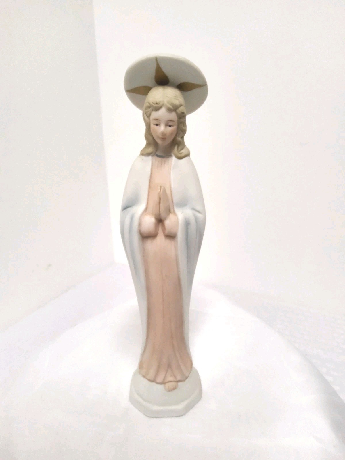 Lefton Blessed Virgin Mary Statue Hand Painted Porcelain EUC