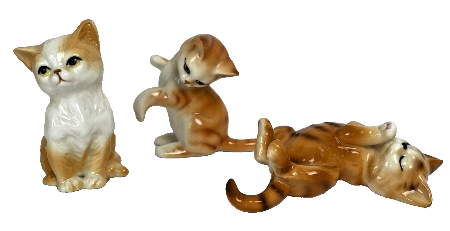 Danbury Mint Cats Of Character Bone China Figurines Orange & White Lot Of 3