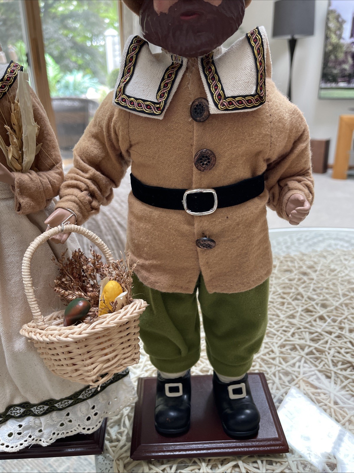 Handcrafted Folk Art Pair Of Pilgrim Figures 16″ H Papier Mache Mixed Materials