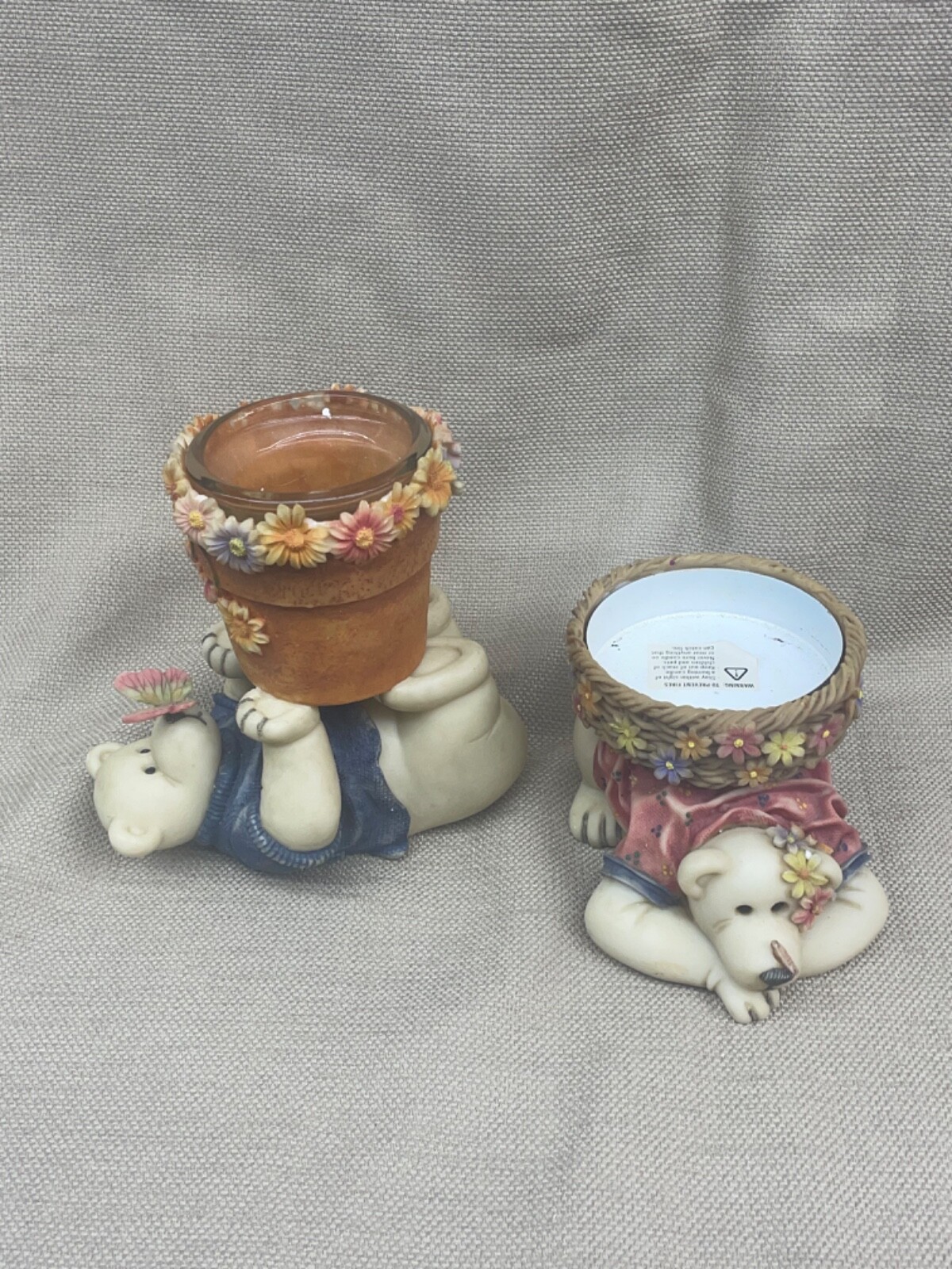 Tender Times HC Accents Pair Bear Figurine Candle Holders see pics 2000s