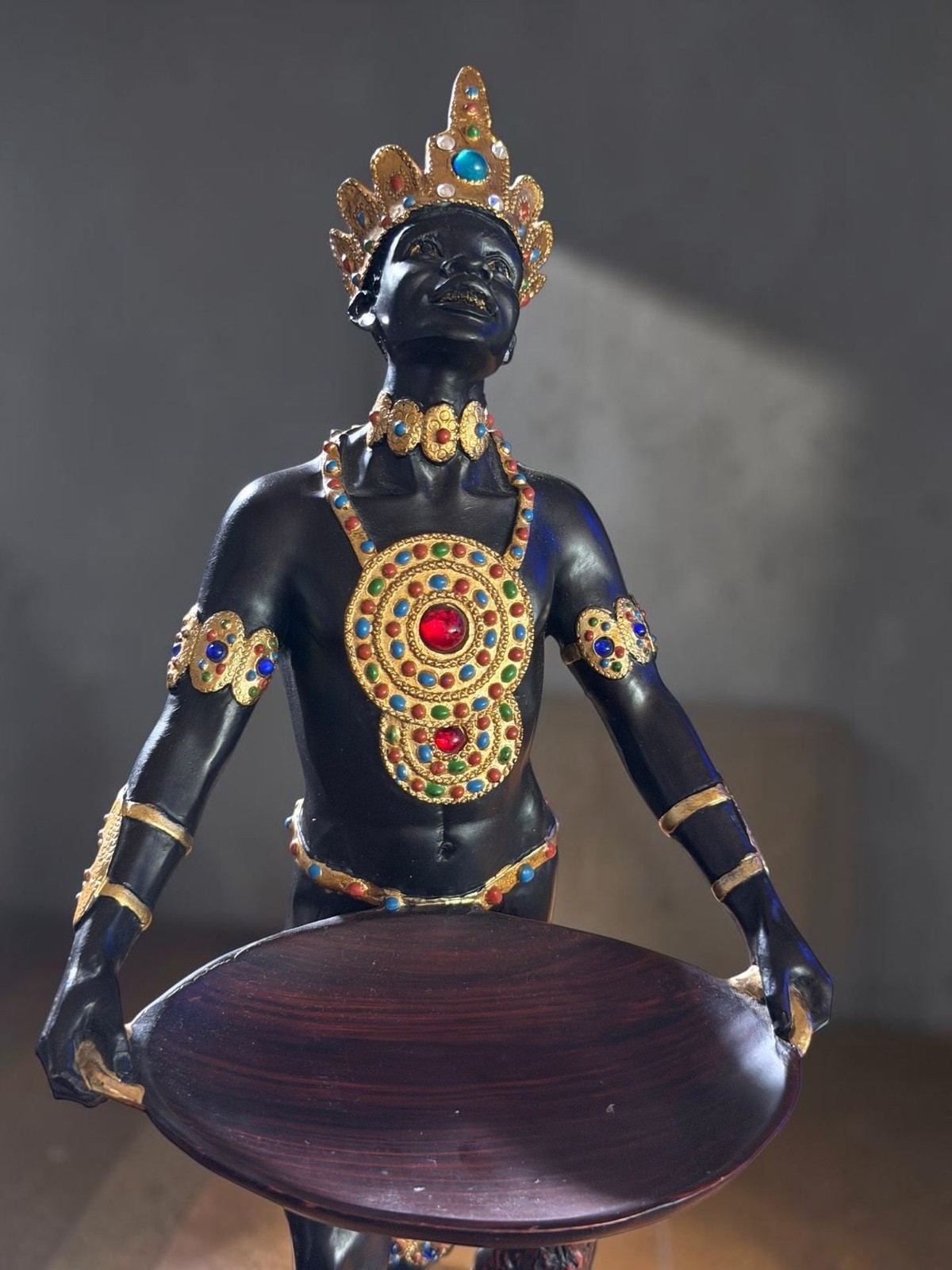 Baroque Style Blackamoor Figurine Statue Holding Serving Tray