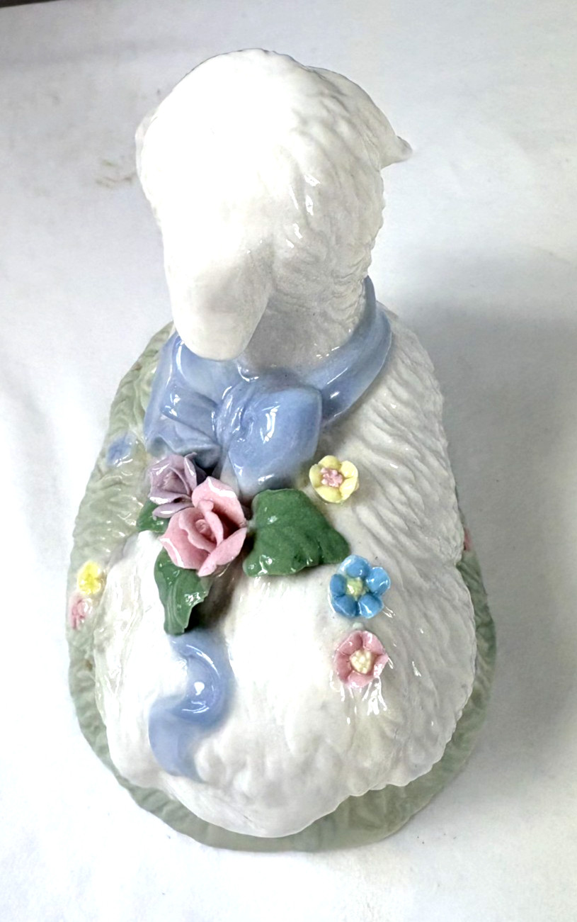 Vintage Heritage House Porcelain Lamb Figurine Hand Painted Musical Soft & Sweet